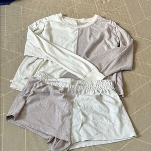 Z Supply Two-Tone Pajama Set in Cream and Gray